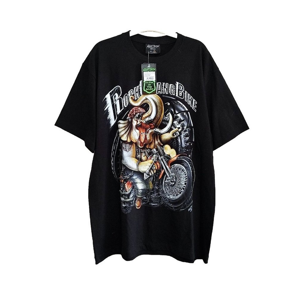 Motorcycle 3D Glow in  Dark Dual Graphic T Shirt Rock Chang XL Cotton Tee Black